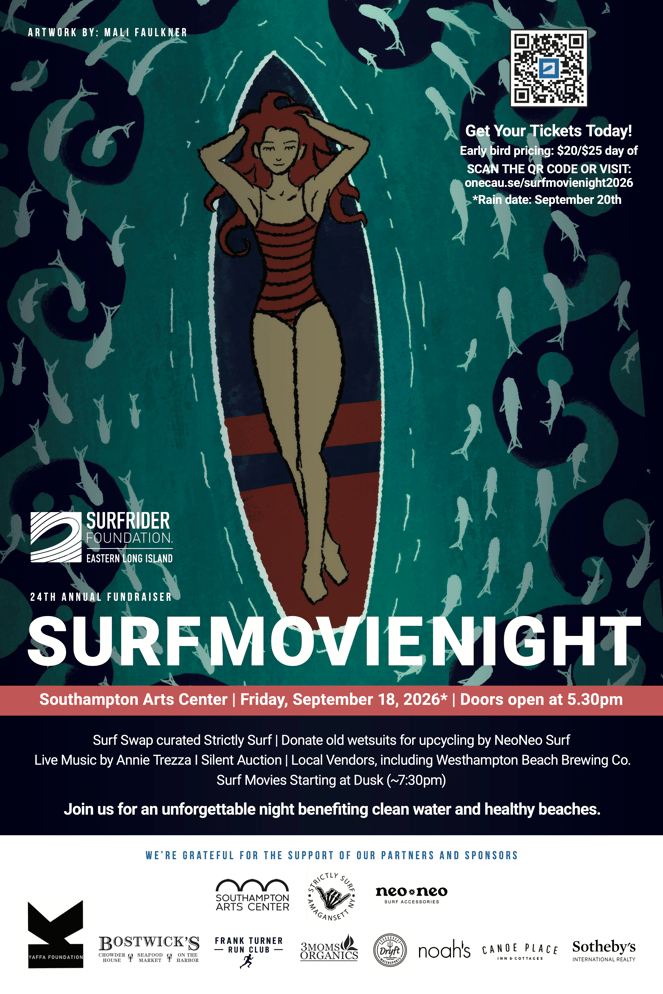 Poster for Surf Movie Night 2026, Southampton Arts Center, September 18th
