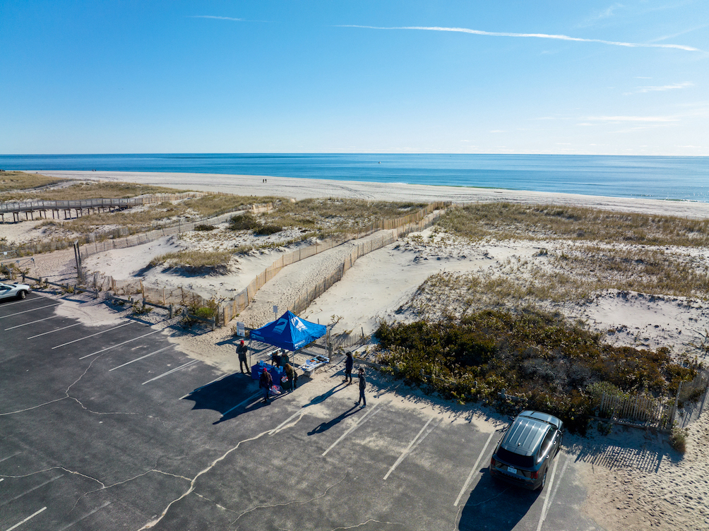 High level view of cleanup check in table and the ocean behind it